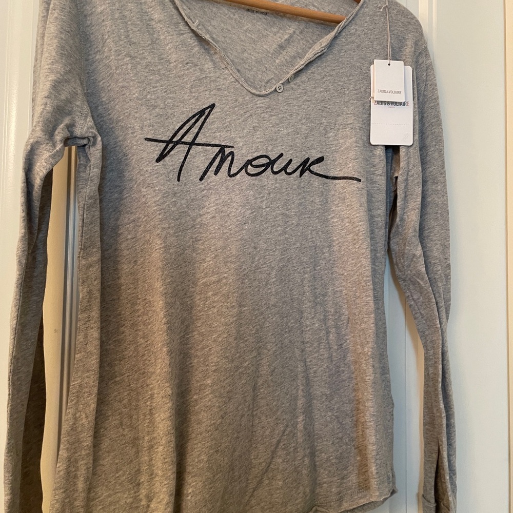 Zadig & Voltaire Heather Gray Amour Long Sleeve Tee